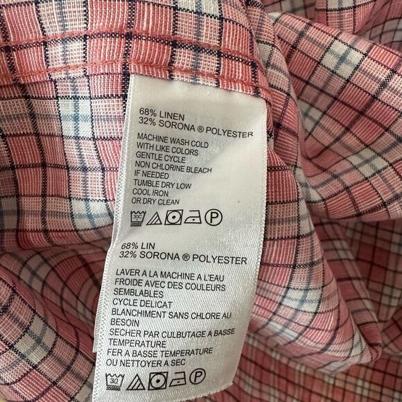 Tommy Bahama Linen Sorona Pink Plaid Button Up Shirt Men’s L EUC - Picture 9 of 11
